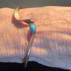One Signed G. Skeets, Navajo Wavy Copper Cuff Bracelet with Turquoise - 2 of 3